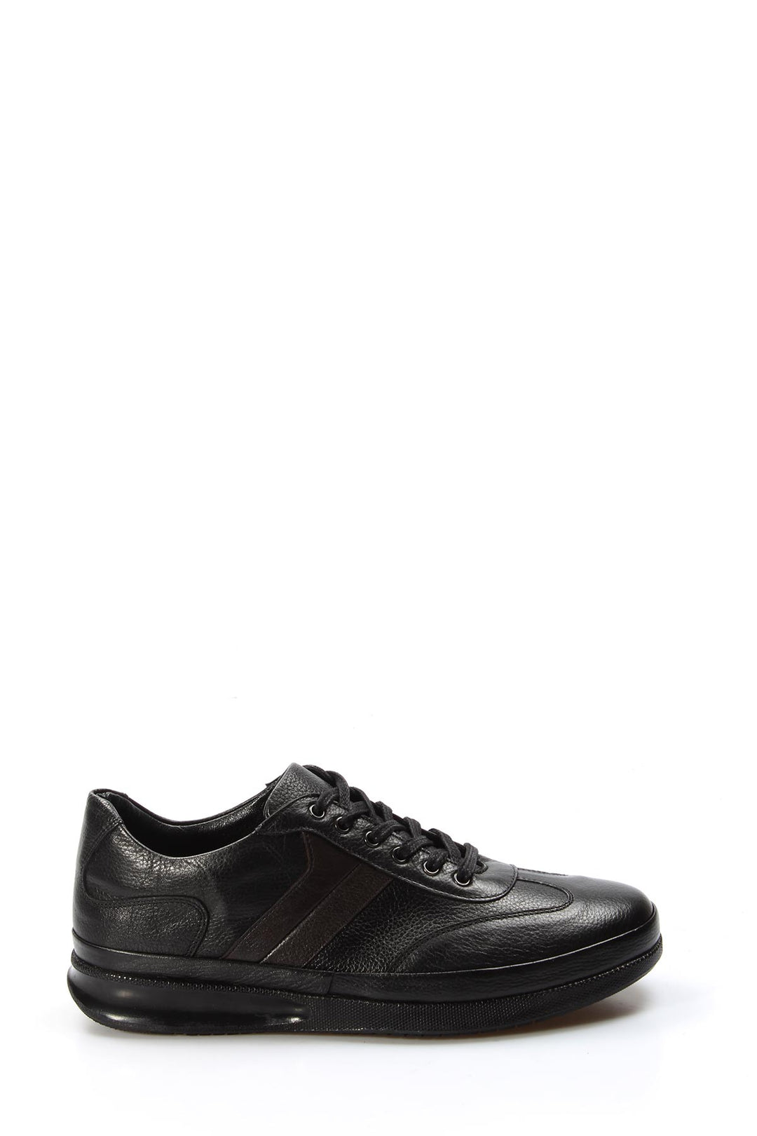 Men's Black Leather Sneakers with Padded Collar and Cushioned Sole - Wessi