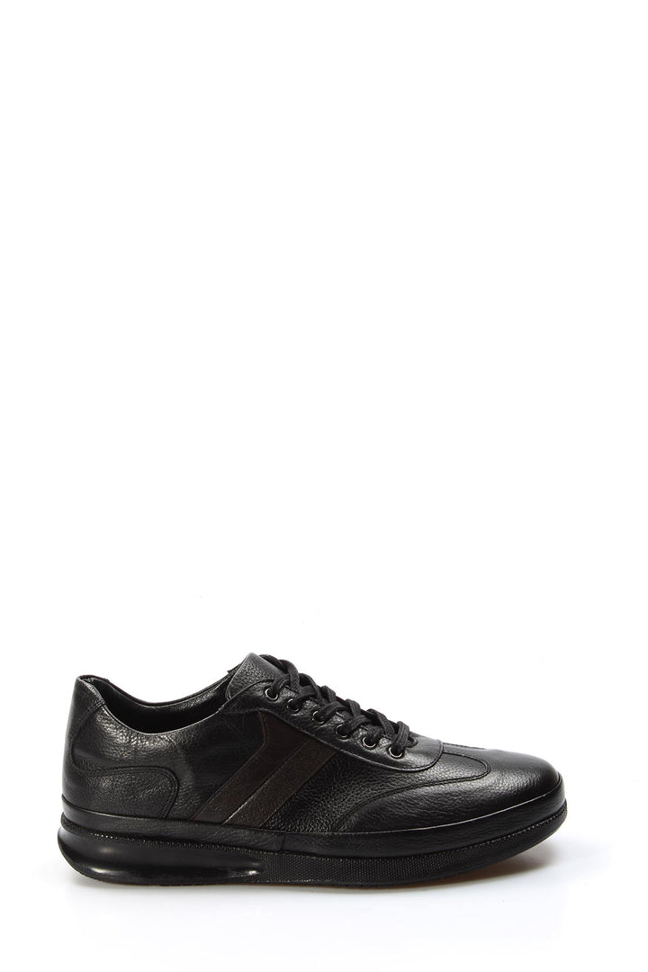Men's Black Leather Sneakers with Padded Collar and Cushioned Sole - Wessi