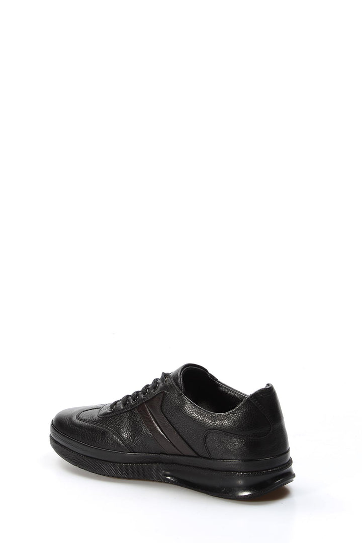 Men's Black Leather Sneakers with Padded Collar and Cushioned Sole - Wessi