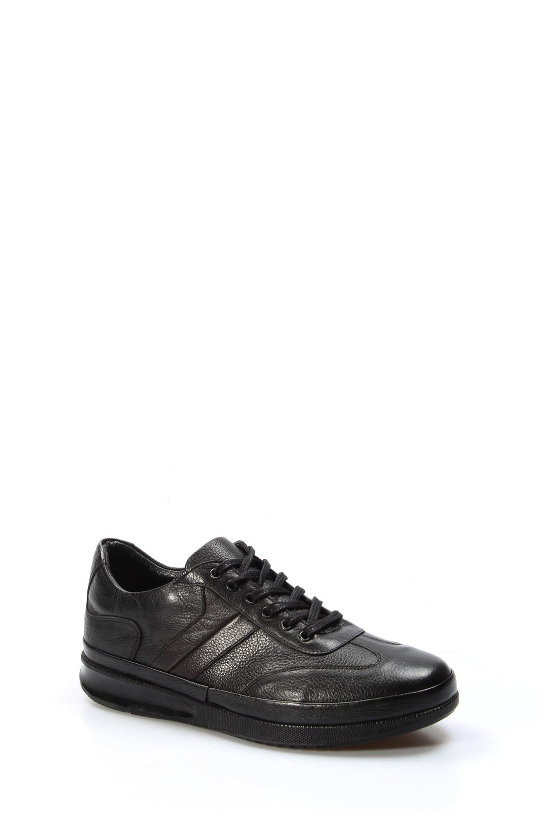 Men's Black Leather Sneakers with Padded Collar and Cushioned Sole - Wessi