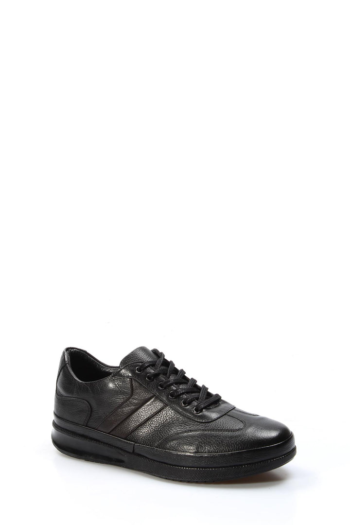 Men's Black Leather Sneakers with Padded Collar and Cushioned Sole - Wessi