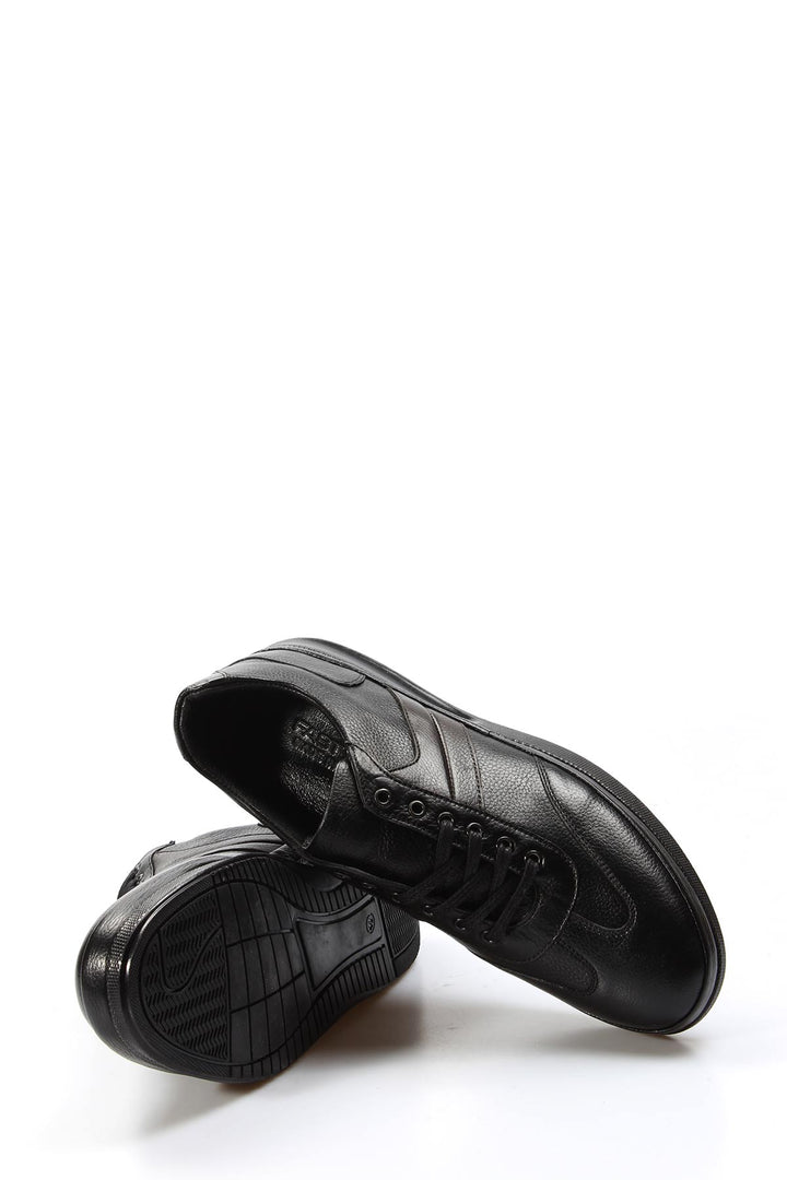 Men's Black Leather Sneakers with Padded Collar and Cushioned Sole - Wessi
