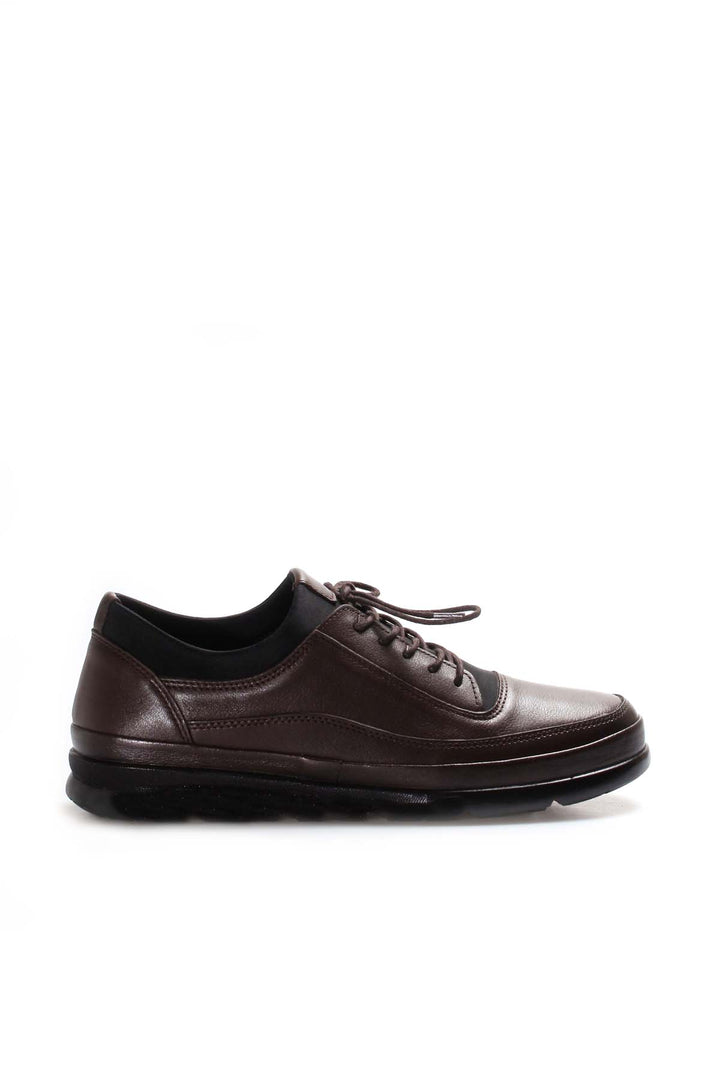 Men's Brown Leather Lace-Up Sneakers with Padded Collar - Wessi
