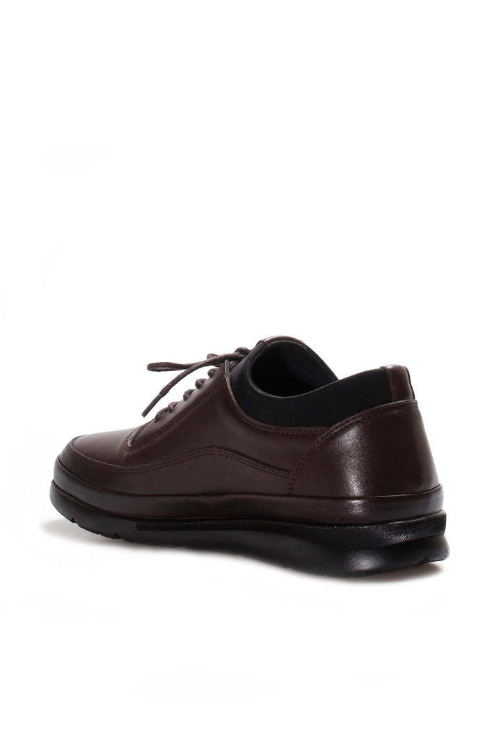Men's Brown Leather Lace-Up Sneakers with Padded Collar - Wessi