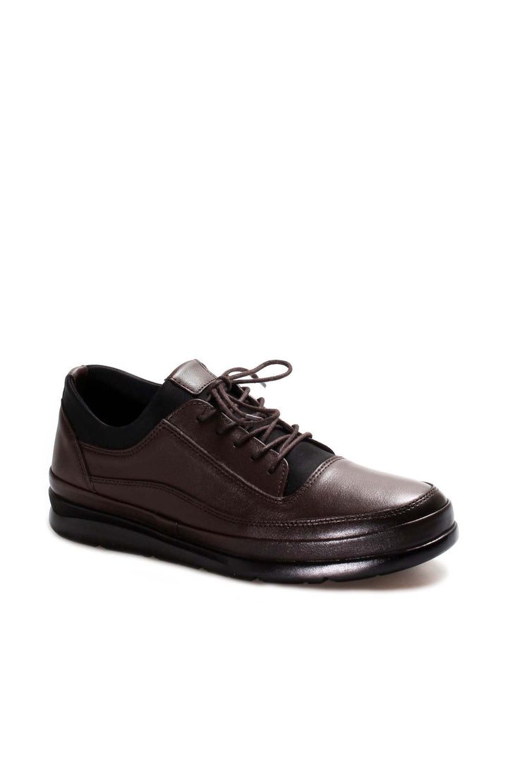 Men's Brown Leather Lace-Up Sneakers with Padded Collar - Wessi