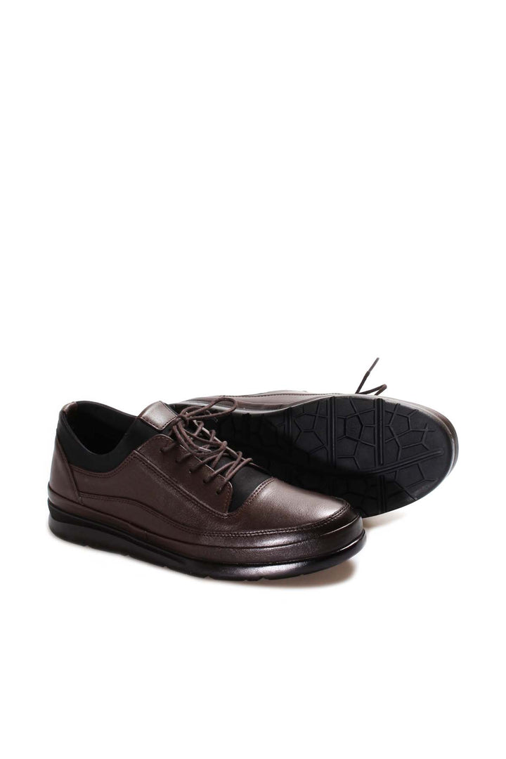 Men's Brown Leather Lace-Up Sneakers with Padded Collar - Wessi