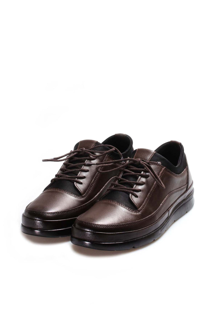 Men's Brown Leather Lace-Up Sneakers with Padded Collar - Wessi