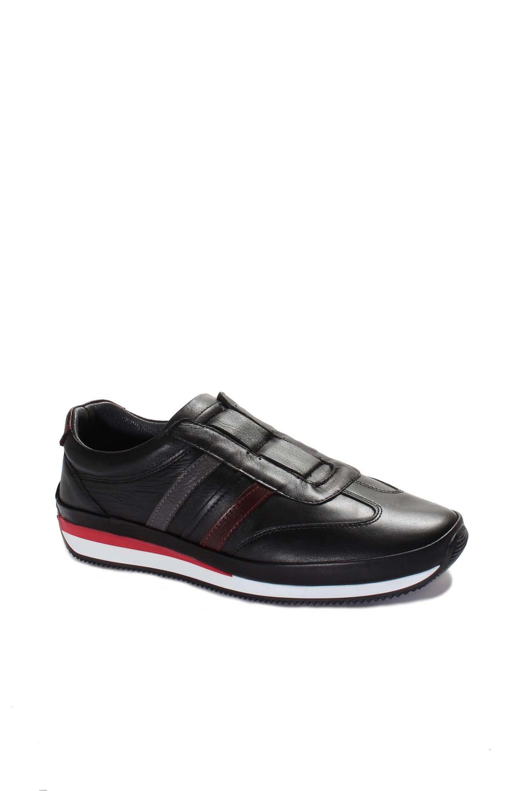 Black Leather Slip-On Sports Shoes Wessi