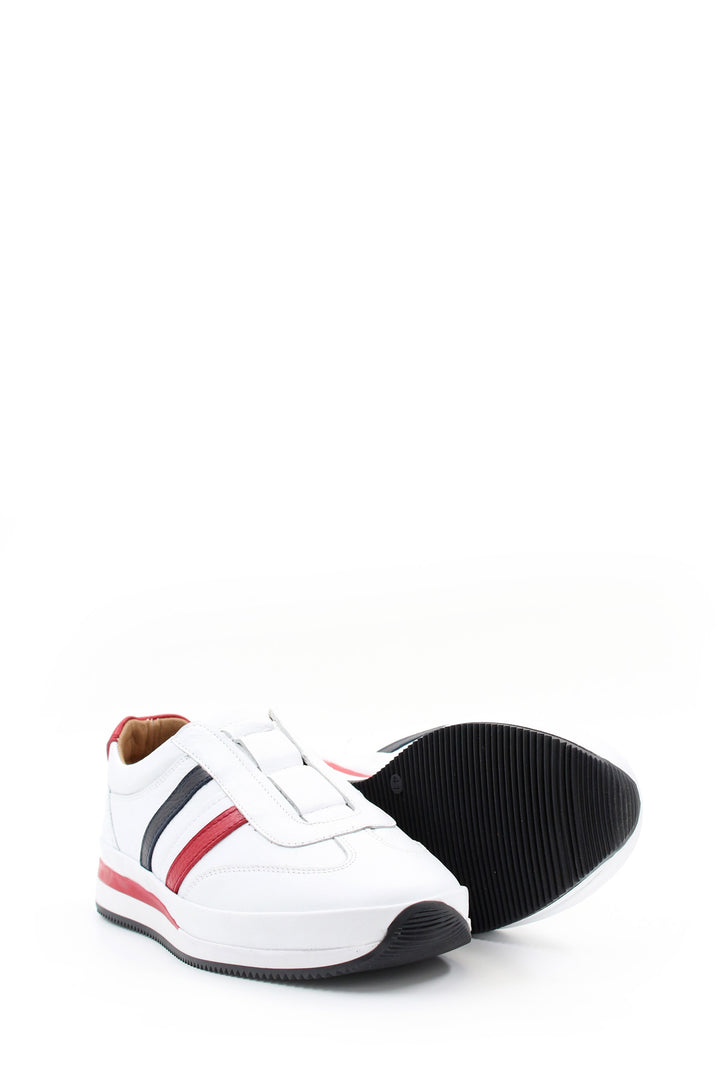 White Leather Striped Slip-On Sneakers Wessi