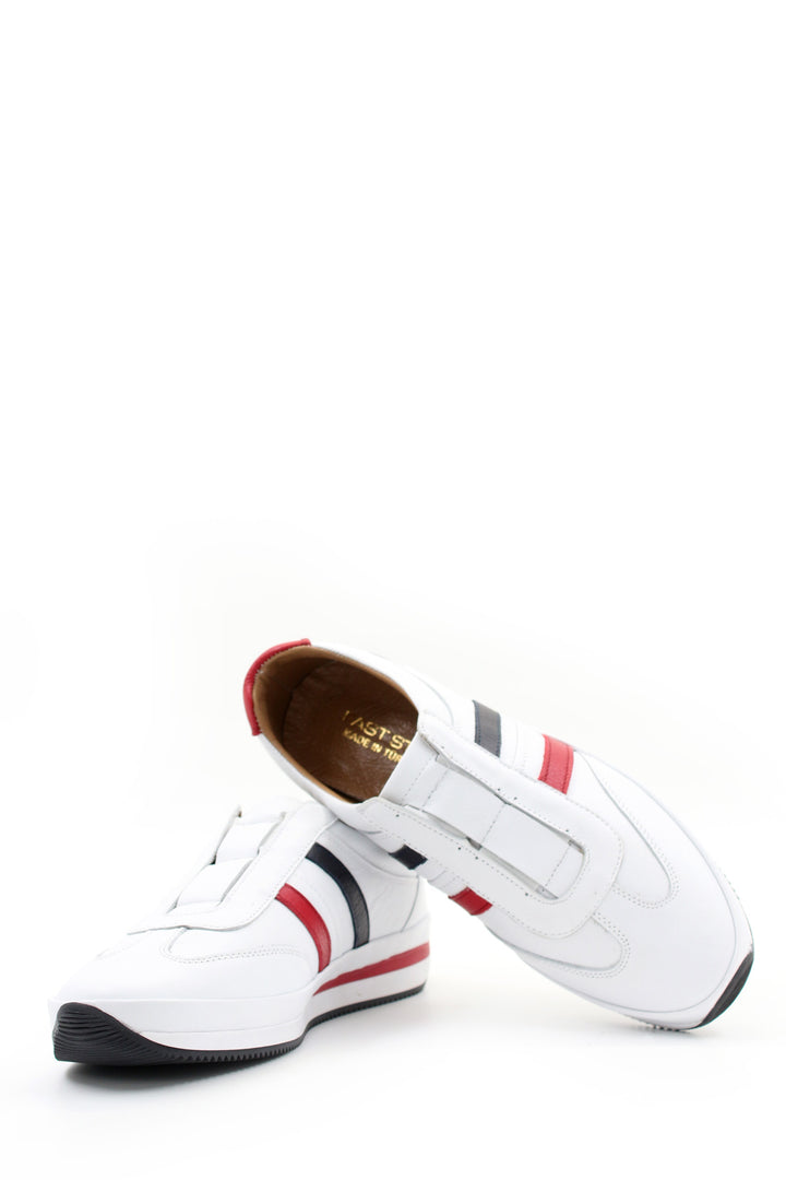 White Leather Striped Slip-On Sneakers Wessi