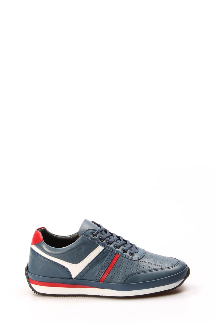 Men's Blue Leather Sneakers with Red and White Accents - Wessi