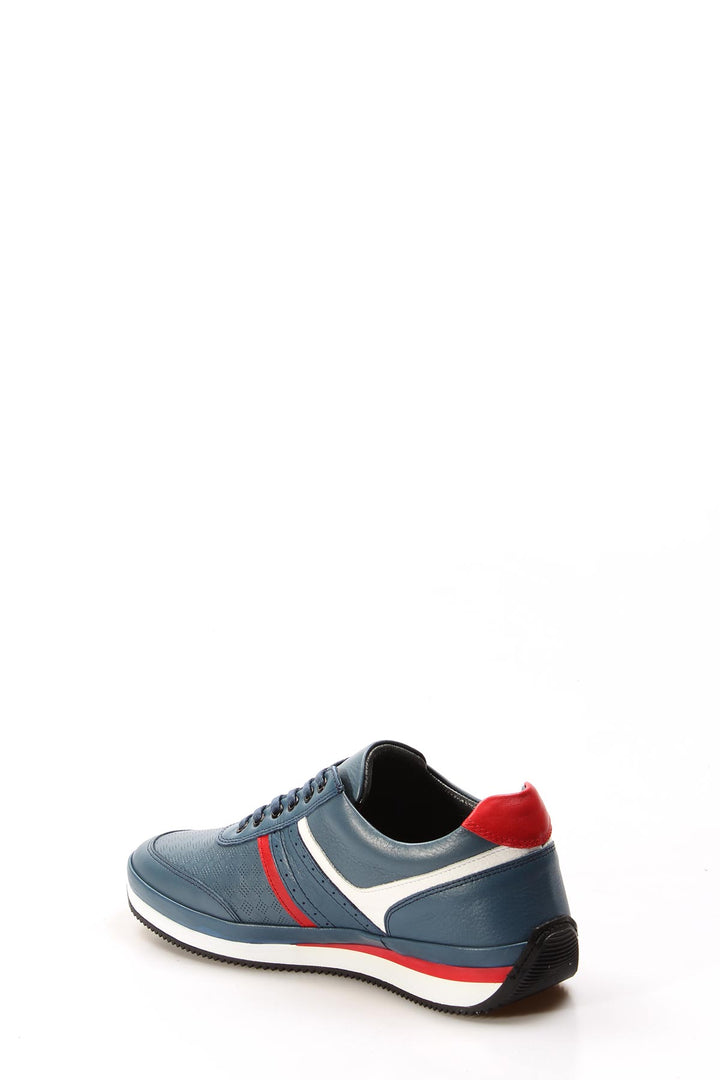 Men's Blue Leather Sneakers with Red and White Accents - Wessi