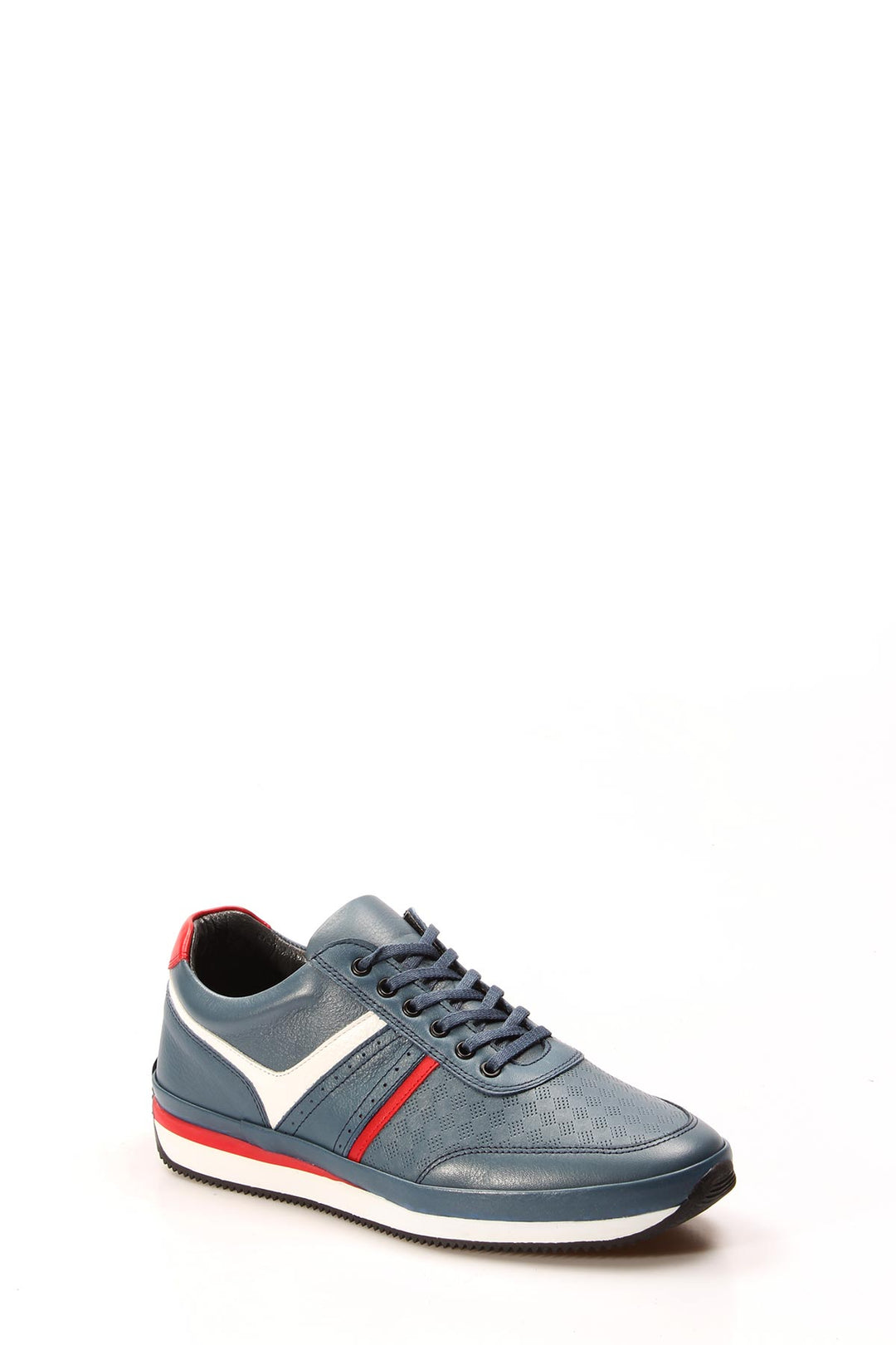 Men's Blue Leather Sneakers with Red and White Accents - Wessi