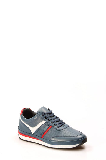 Sneakers da uomo in pelle blu con accenti rossi e bianchi - Wessi