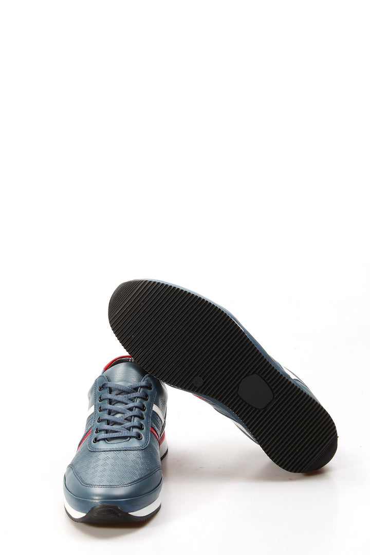 Men's Blue Leather Sneakers with Red and White Accents - Wessi