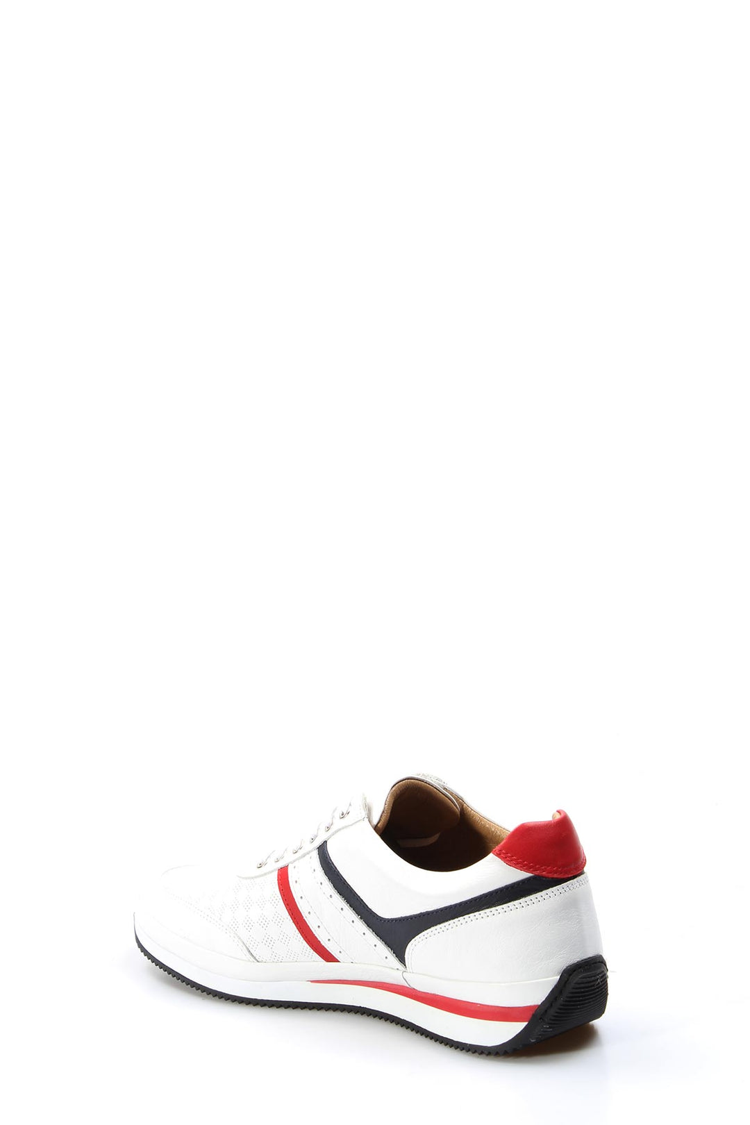 Men's White Leather Sneakers with Red and Blue Stripes - Wessi