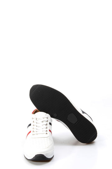 Sneakers da Uomo in Pelle Bianca con Strisce Rosse e Blu - Wessi