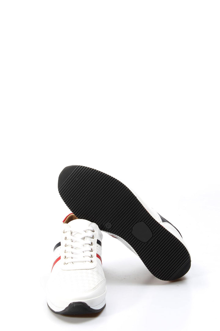 Men's White Leather Sneakers with Red and Blue Stripes - Wessi