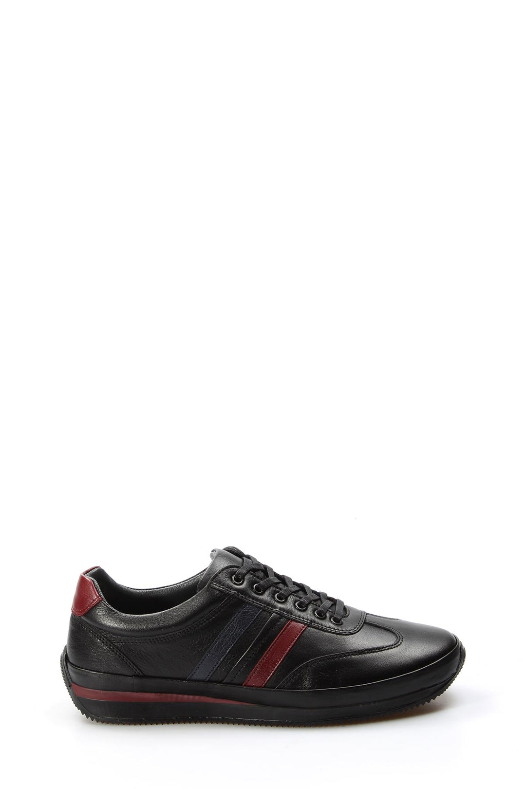 Men's Black Leather Sneakers with Red and Navy Stripes - Wessi