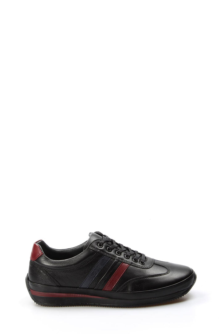 Men's Black Leather Sneakers with Red and Navy Stripes - Wessi