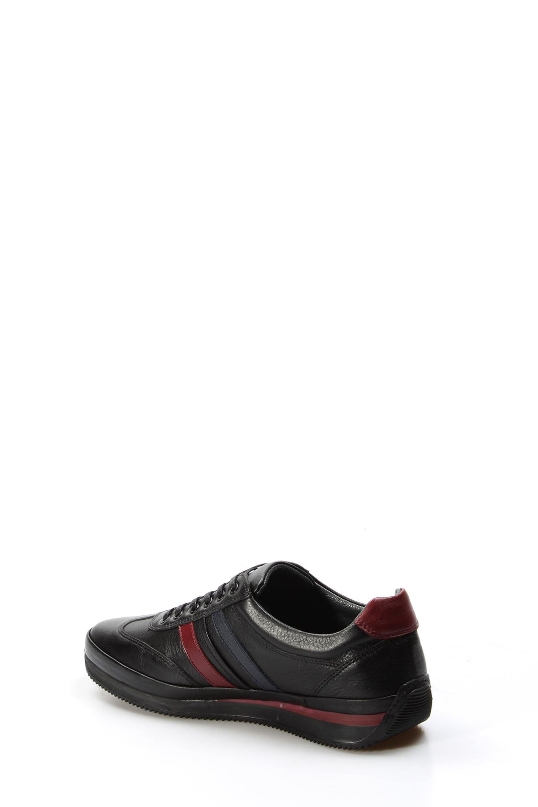 Men's Black Leather Sneakers with Red and Navy Stripes - Wessi