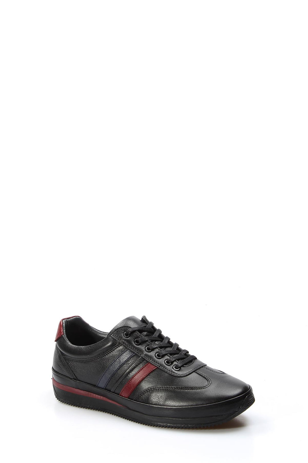 Men's Black Leather Sneakers with Red and Navy Stripes - Wessi