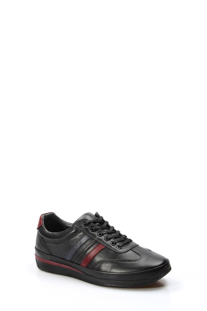 Men's Black Leather Sneakers with Red and Navy Stripes - Wessi