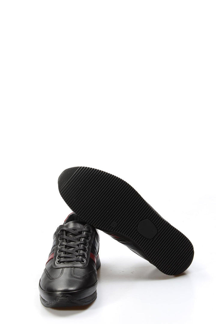 Men's Black Leather Sneakers with Red and Navy Stripes - Wessi