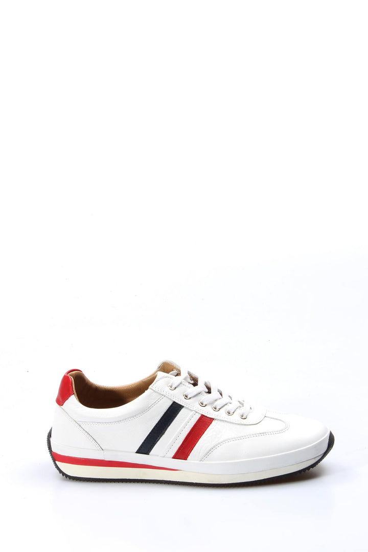Baskets homme en cuir blanc à rayures rouges et marine - Wessi