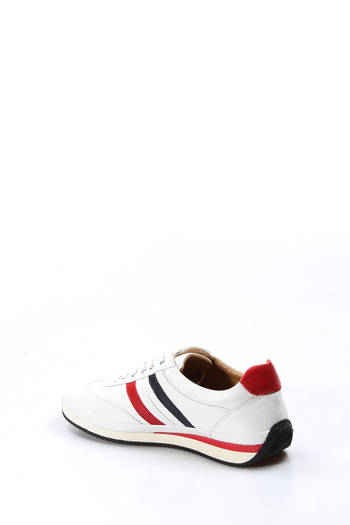 Baskets homme en cuir blanc à rayures rouges et marine - Wessi