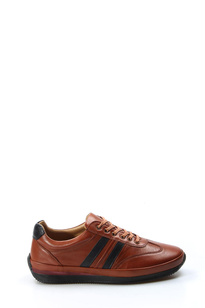 Men's Brown Leather Sneakers with Dual Black Stripes - Wessi