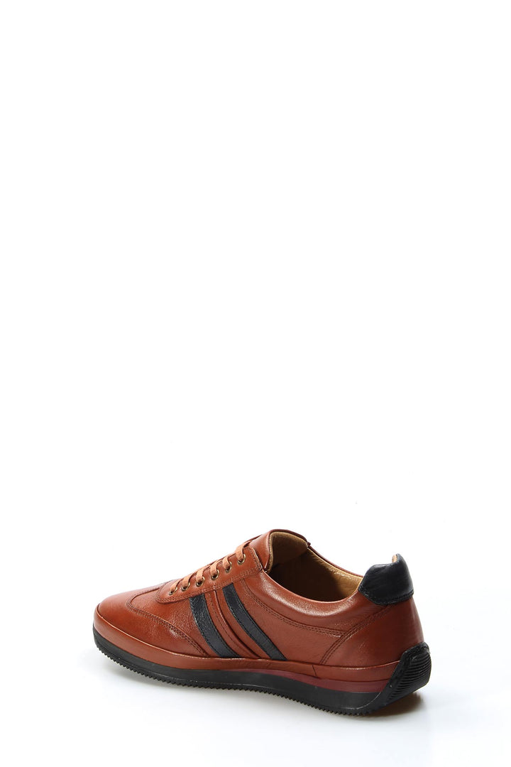 Men's Brown Leather Sneakers with Dual Black Stripes - Wessi