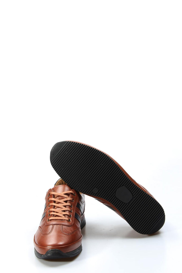 Men's Brown Leather Sneakers with Dual Black Stripes - Wessi