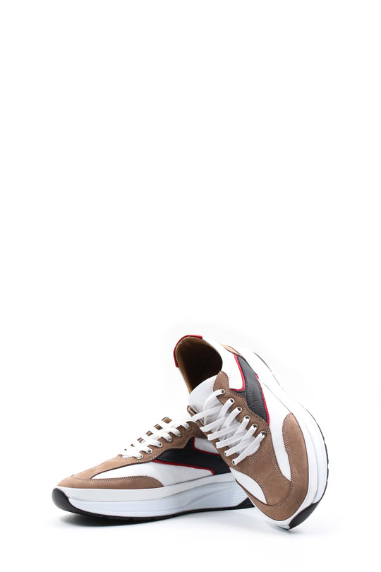 Men's Beige Black and Red Leather Sneakers with White Sole - Wessi