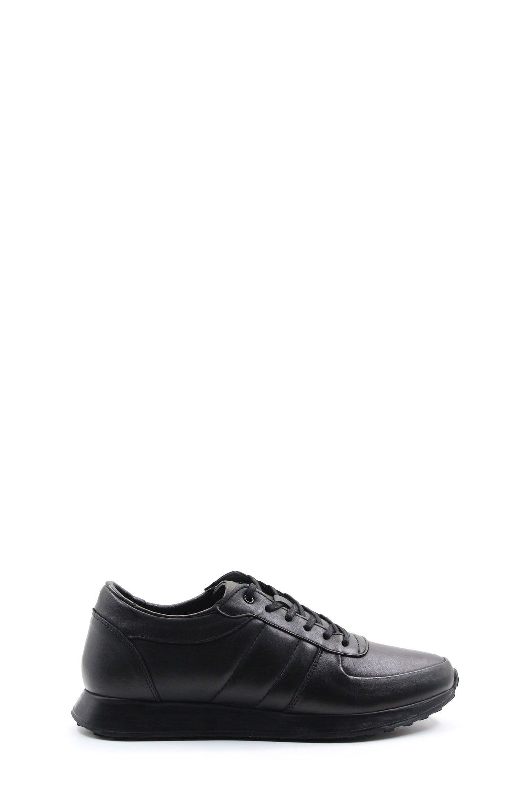 Men's Black Leather Sneakers with Subtle Stitch Detailing - Wessi