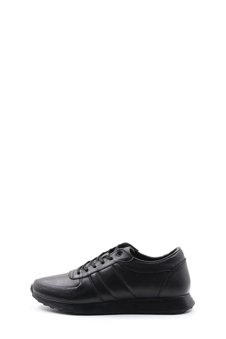Men's Black Leather Sneakers with Subtle Stitch Detailing - Wessi