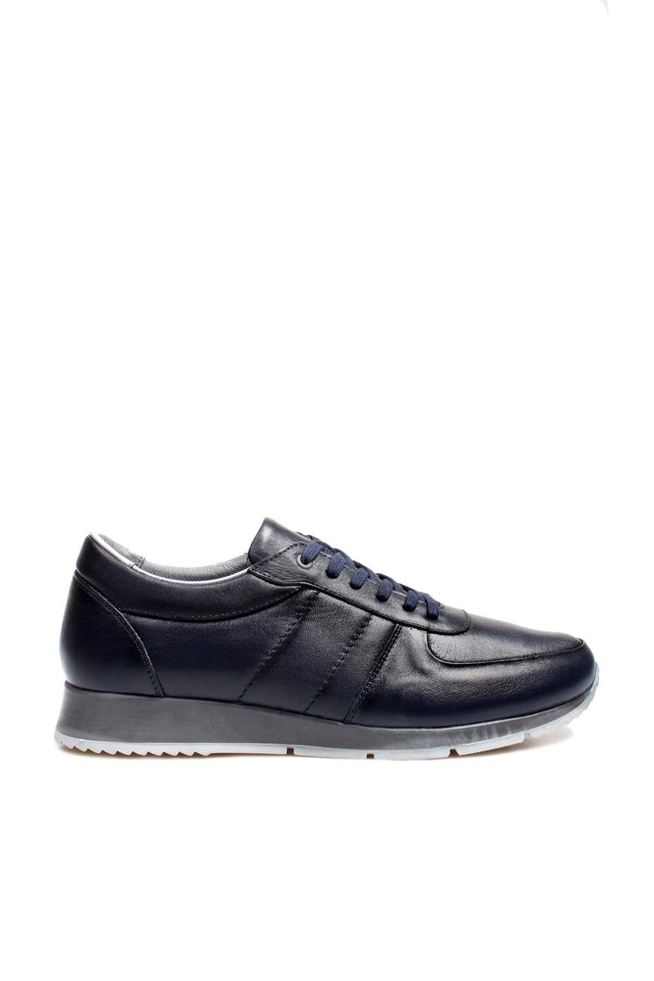 Men's Navy Leather Sneakers with Contrast Sole - Wessi