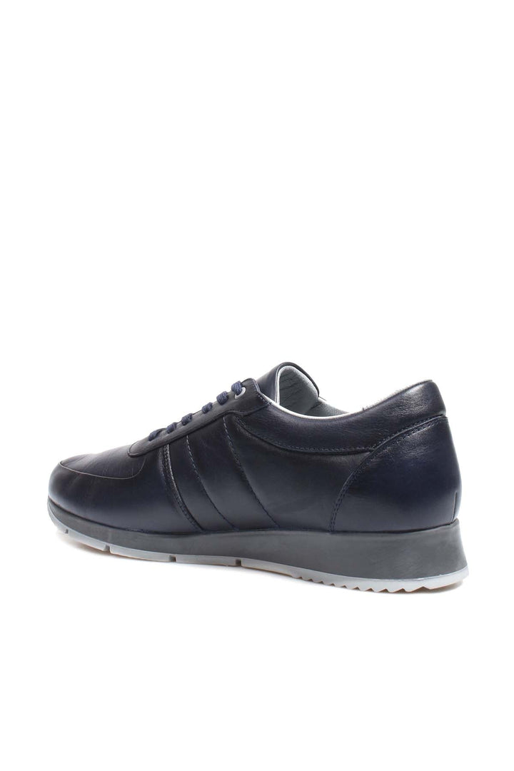 Men's Navy Leather Sneakers with Contrast Sole - Wessi
