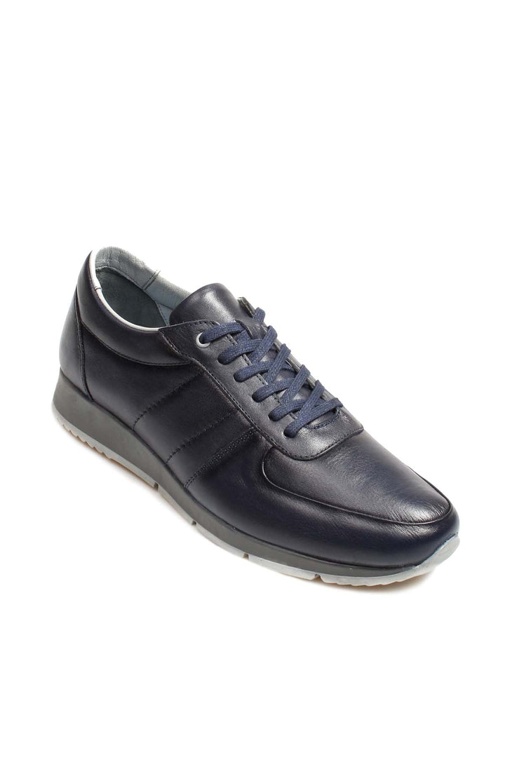 Men's Navy Leather Sneakers with Contrast Sole - Wessi