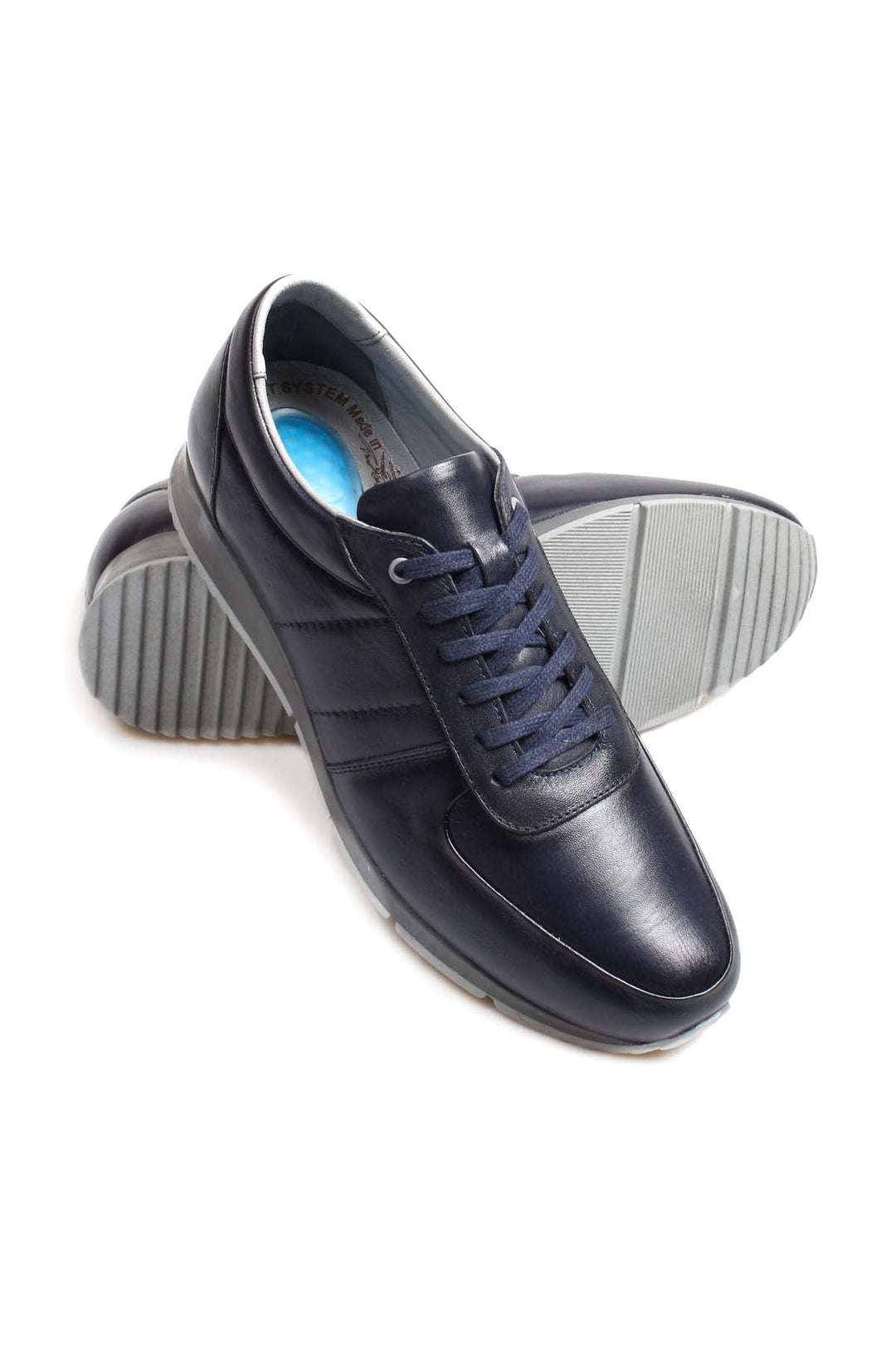 Men's Navy Leather Sneakers with Contrast Sole - Wessi