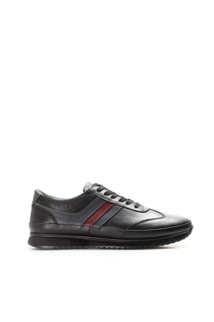 Men's Dark Brown Leather Sneakers with Burgundy Stripe - Wessi