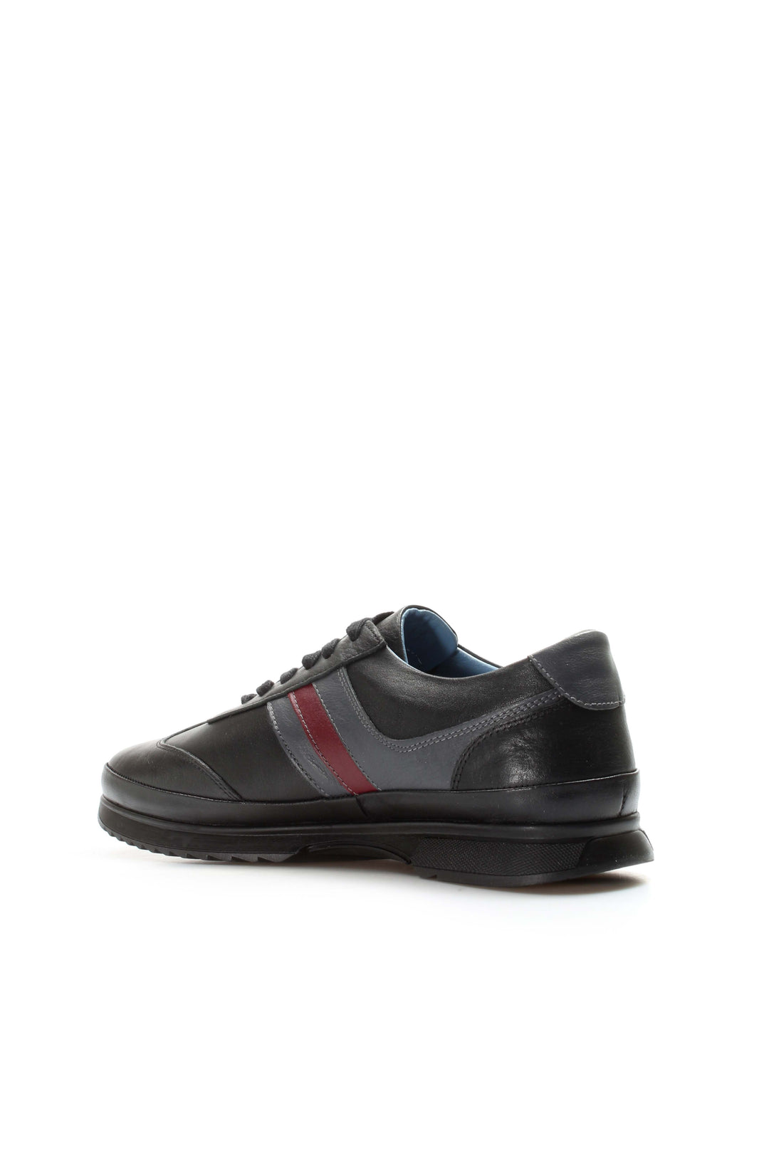 Men's Dark Brown Leather Sneakers with Burgundy Stripe - Wessi