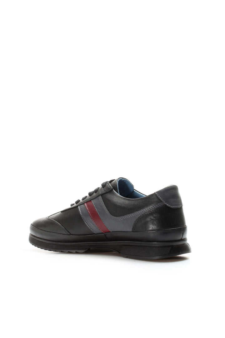 Men's Dark Brown Leather Sneakers with Burgundy Stripe - Wessi