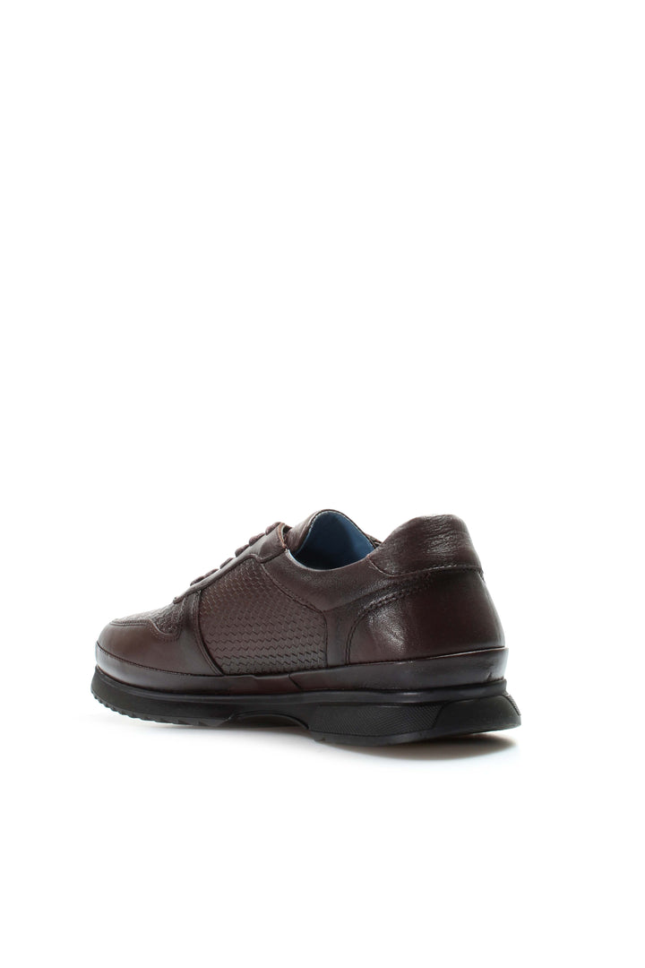 Men's Brown Leather Sneakers with Embossed Croc Texture - Wessi