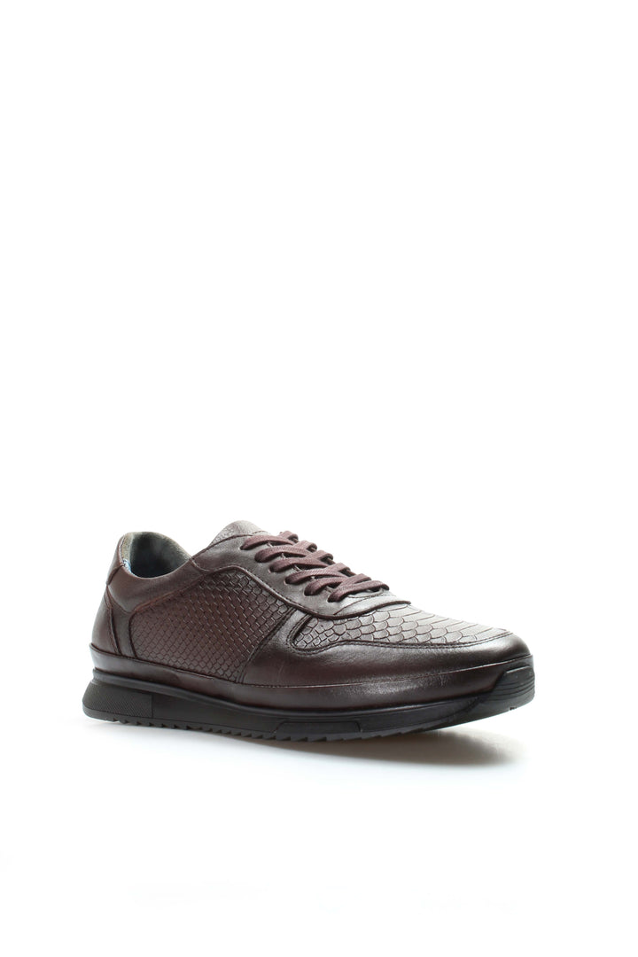 Men's Brown Leather Sneakers with Embossed Croc Texture - Wessi