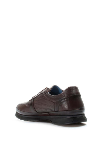 Men's Brown Leather Sneakers with Embossed Croc Texture - Wessi