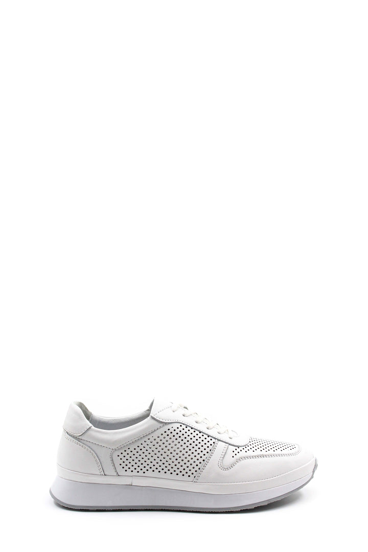 Men's White Perforated Leather Sneakers-Wessi