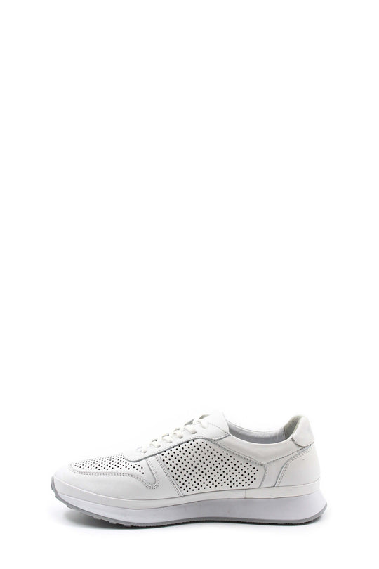 Men's White Perforated Leather Sneakers-Wessi