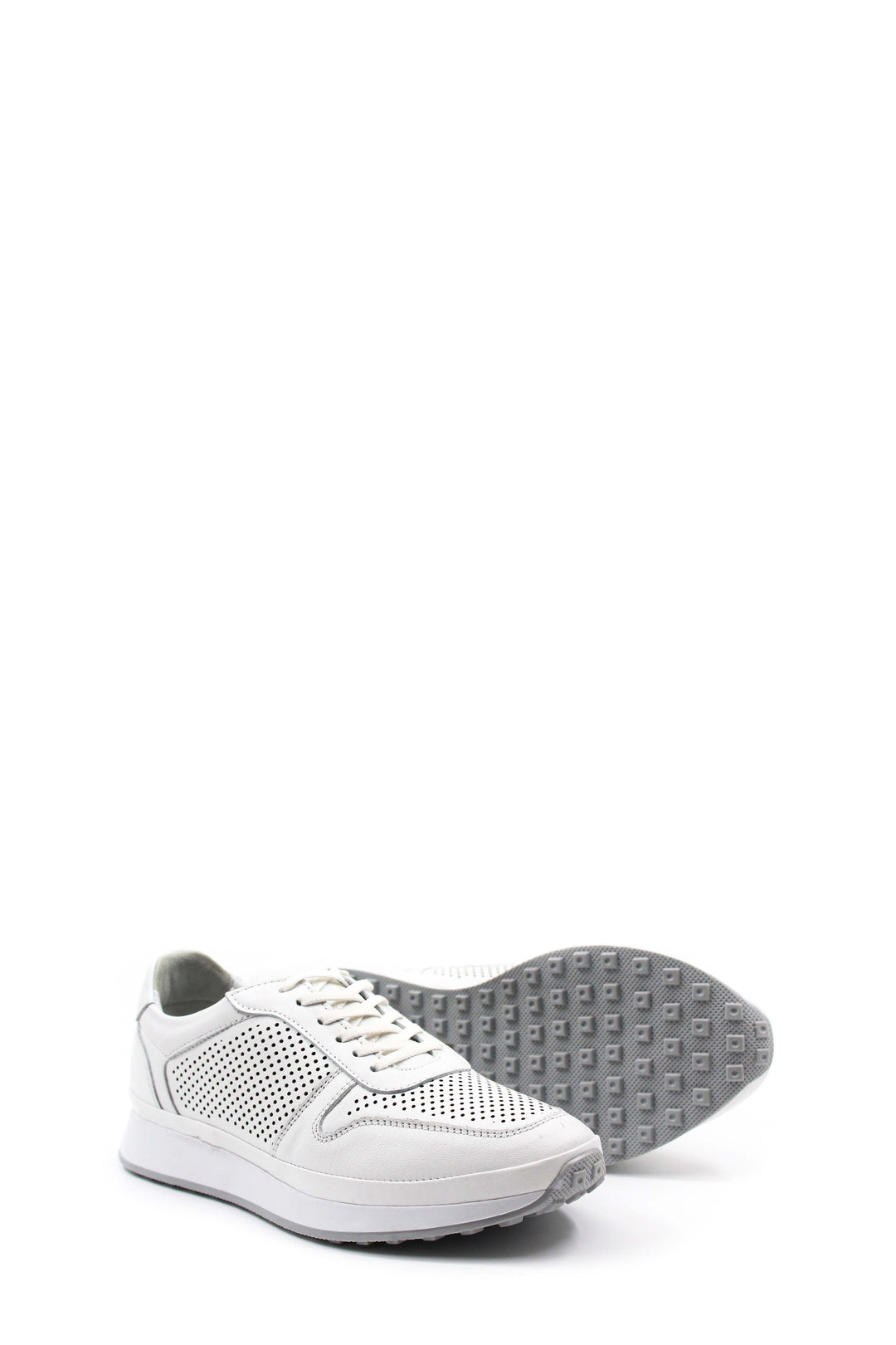 Men's White Perforated Leather Sneakers-Wessi