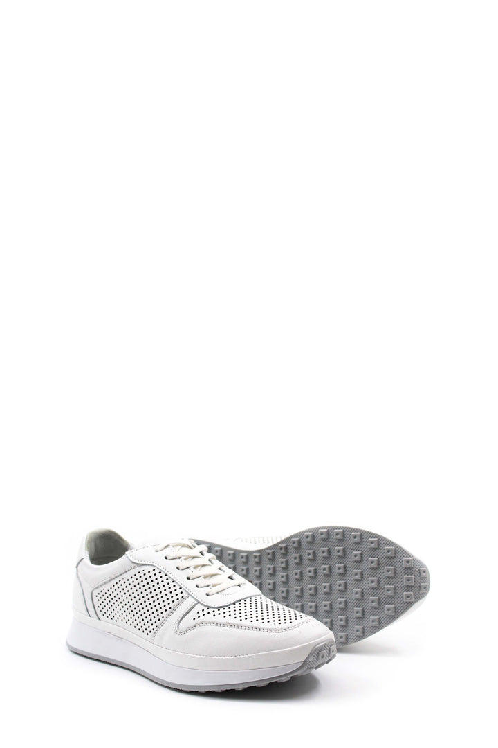 Men's White Perforated Leather Sneakers-Wessi